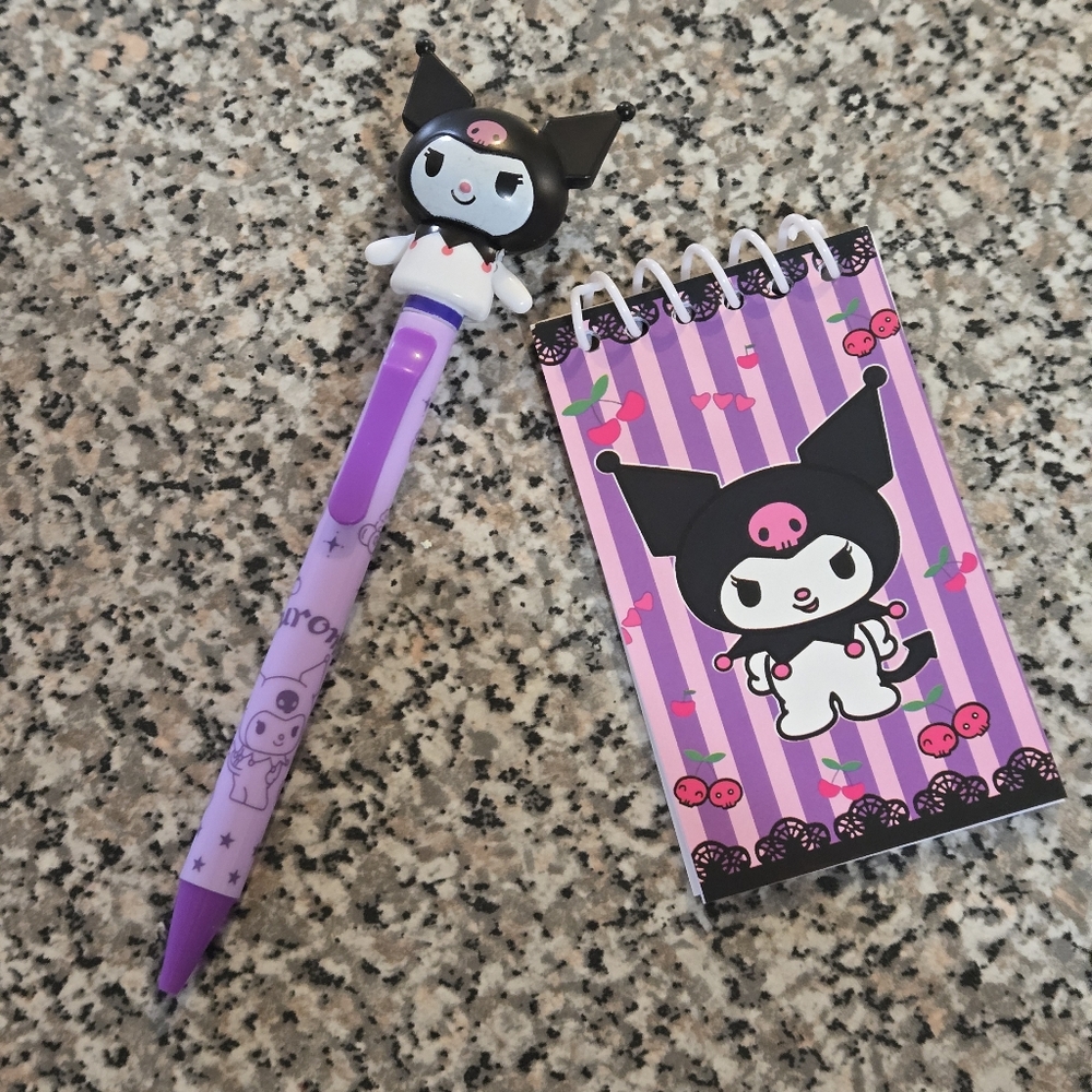🍒🍒 Cute Waving Kuromi Pen and Notepad Set